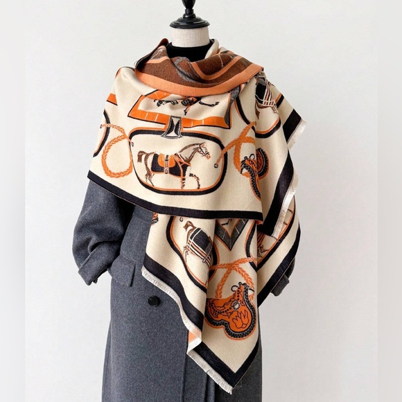 🆕 Horse Pattern Faux Cashmere Wrap Scarf/Wrap - Picture 1 of 5
